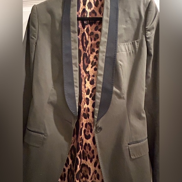 Dolce & Gabbana Leopard Print Lined Blazer in Olive - Picture 3 of 7